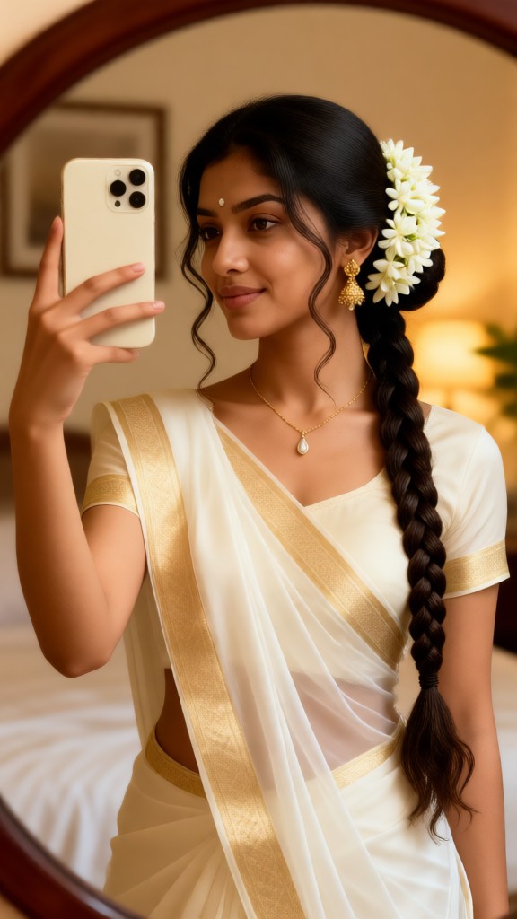 Sari takes a selfie in the mirror image
