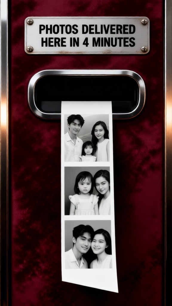 Black-and-white family photo booth pictures image