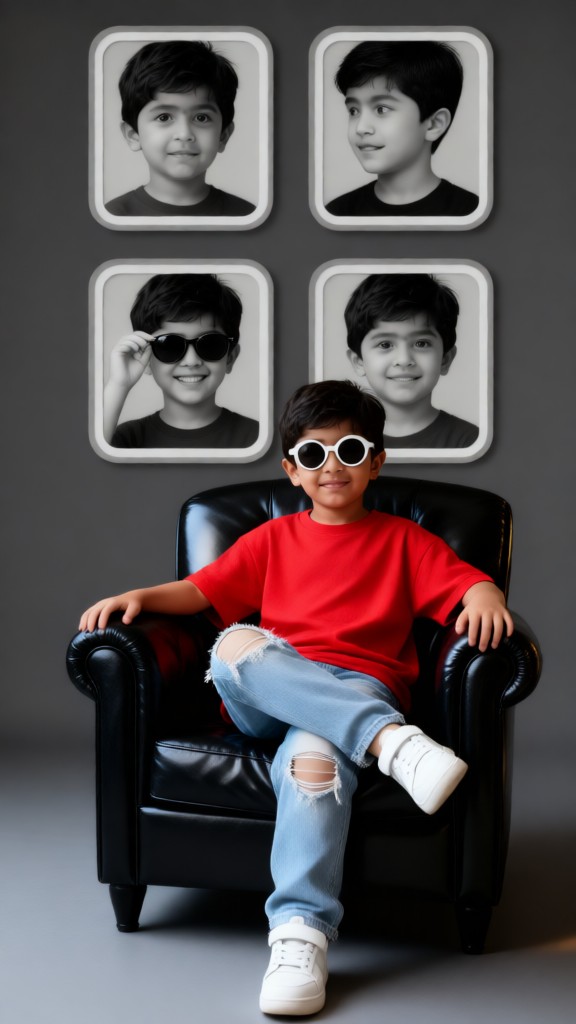 A four-panel photo spread of a child image