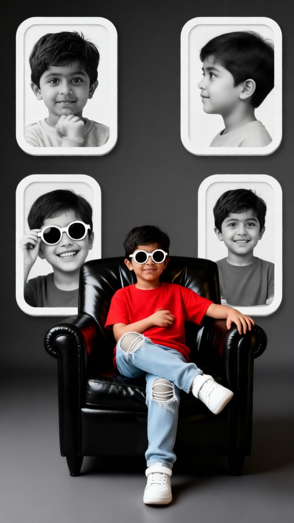 A four-panel photo spread of a child image