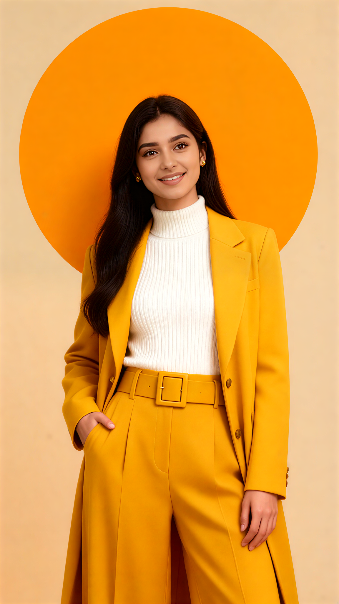 Yellow suit circular portrait image