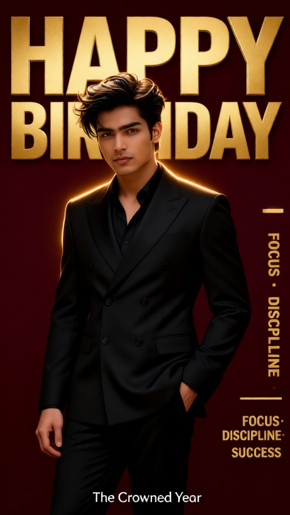 Birthday photo with yellow font and red background image