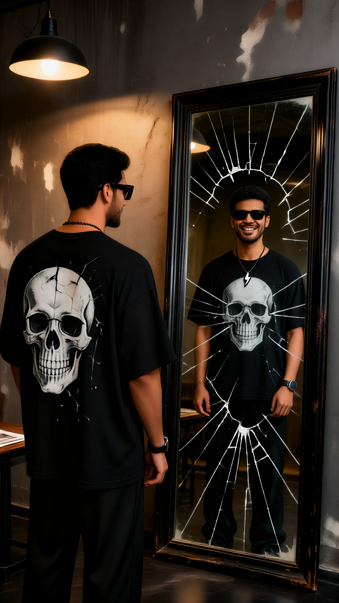 Schwarzes T-Shirt „Broken Mirror Skeleton“ image