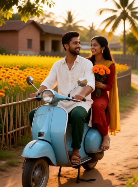 A rural scooter delivering flowers. image
