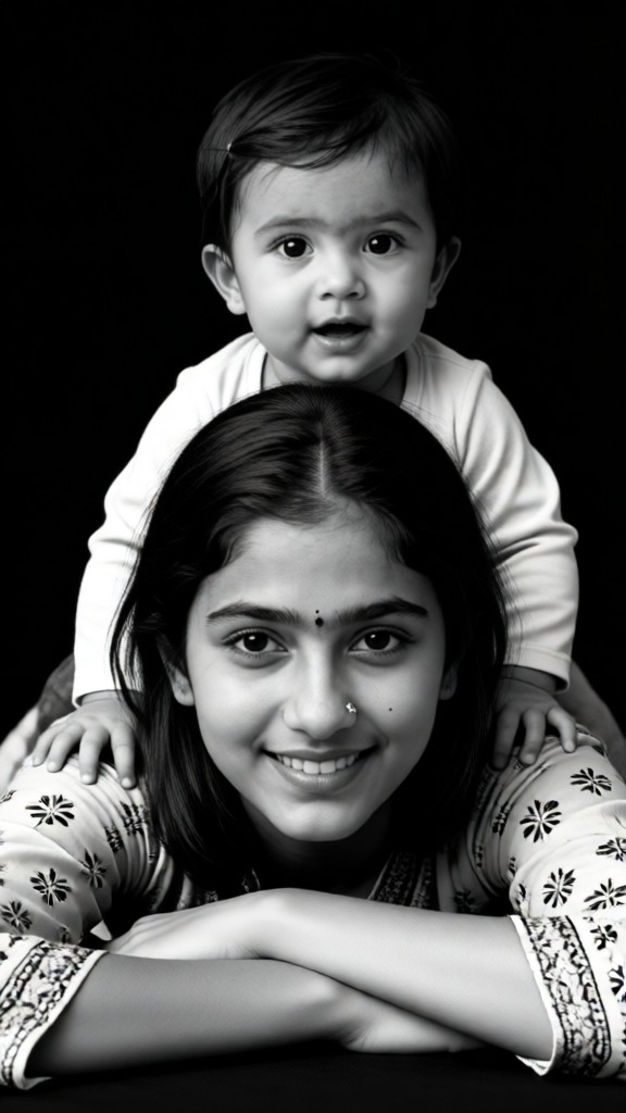 Heartwarming black-and-white wallpaper featuring mother and child image