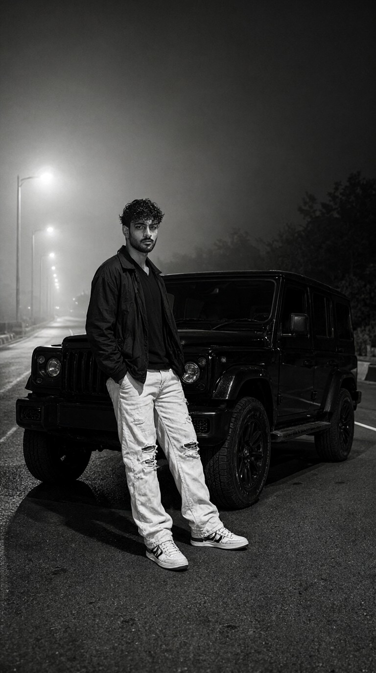 Black and White-Man And Luxury Car image