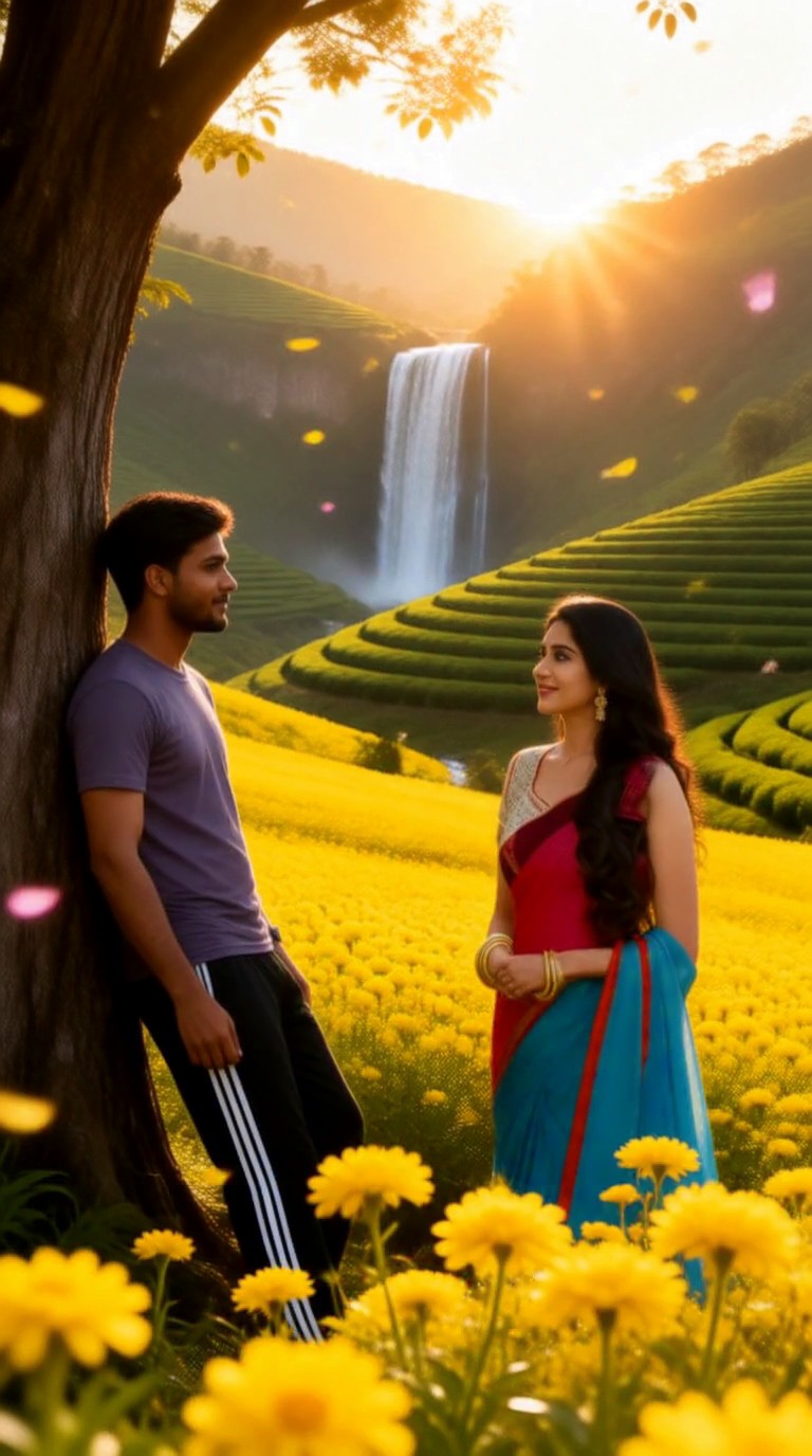 Romantic date for couples in a flower field image
