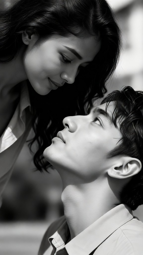 Black-and-White Couple Looking at Each Other-I image