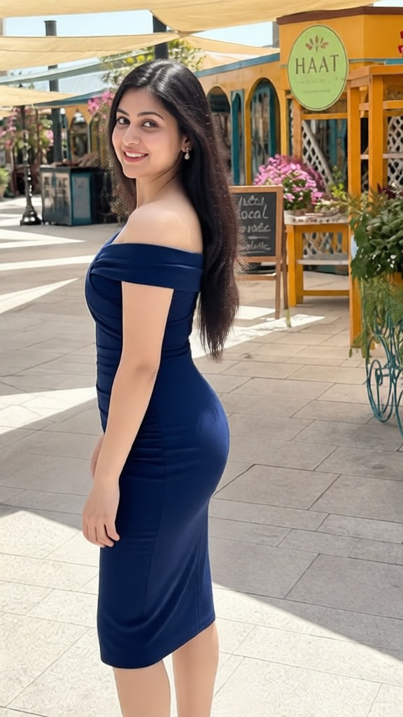 Put on a dark blue dress image