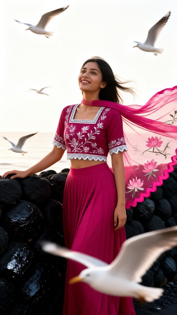 A photo shoot of white doves by the seaside image