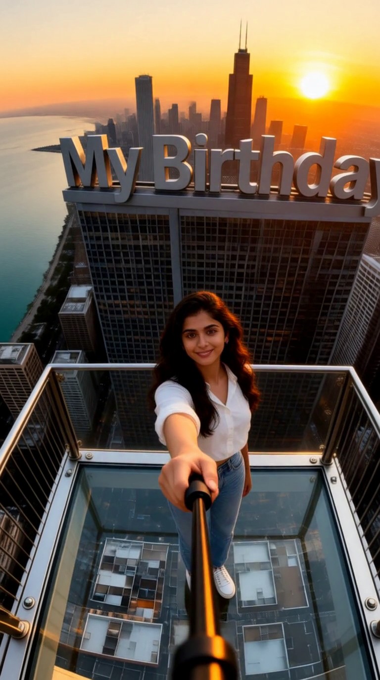 A birthday selfie taken from a great height image