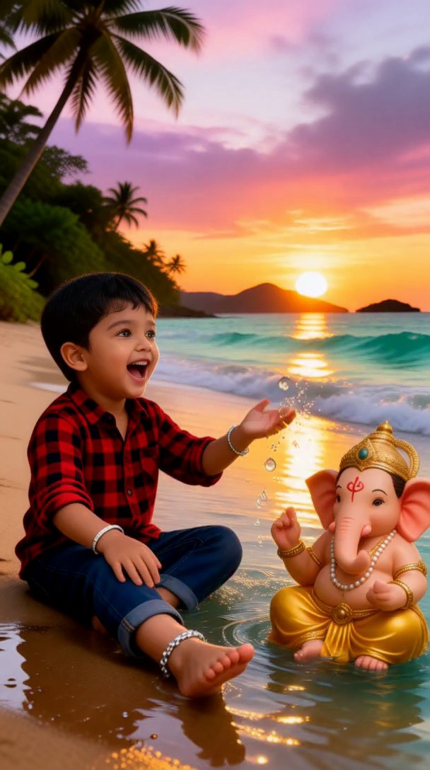 Video-Baby and Ganesh on the Beach image