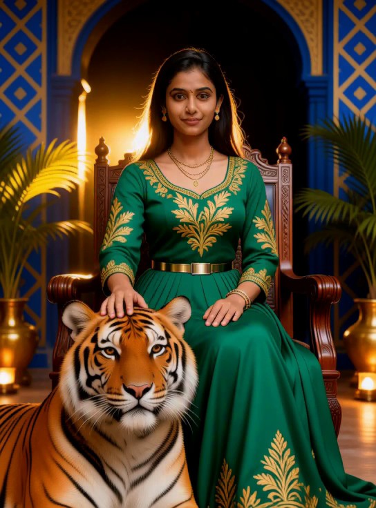 Solo Female | Stroking a Tiger's Head, Imperial Warm Gold image