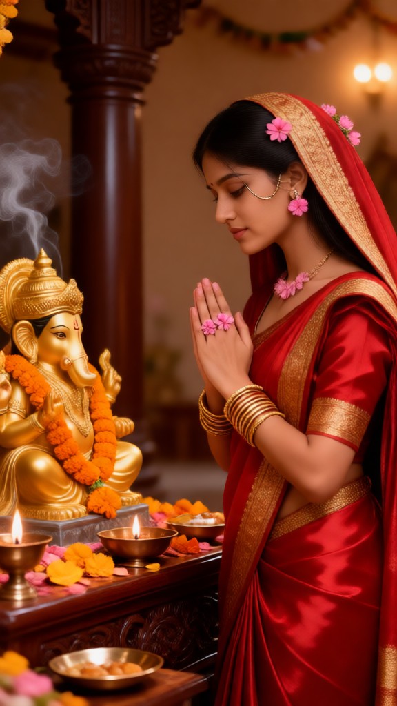 Woman Paying Homage to the Elephant God image