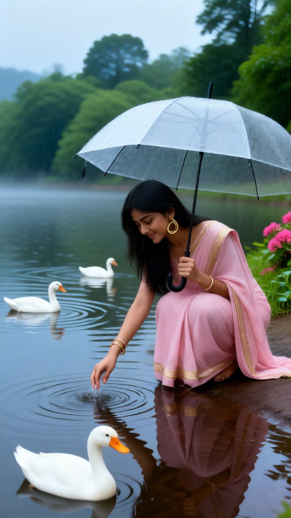 Beautiful Woman and Ducks image
