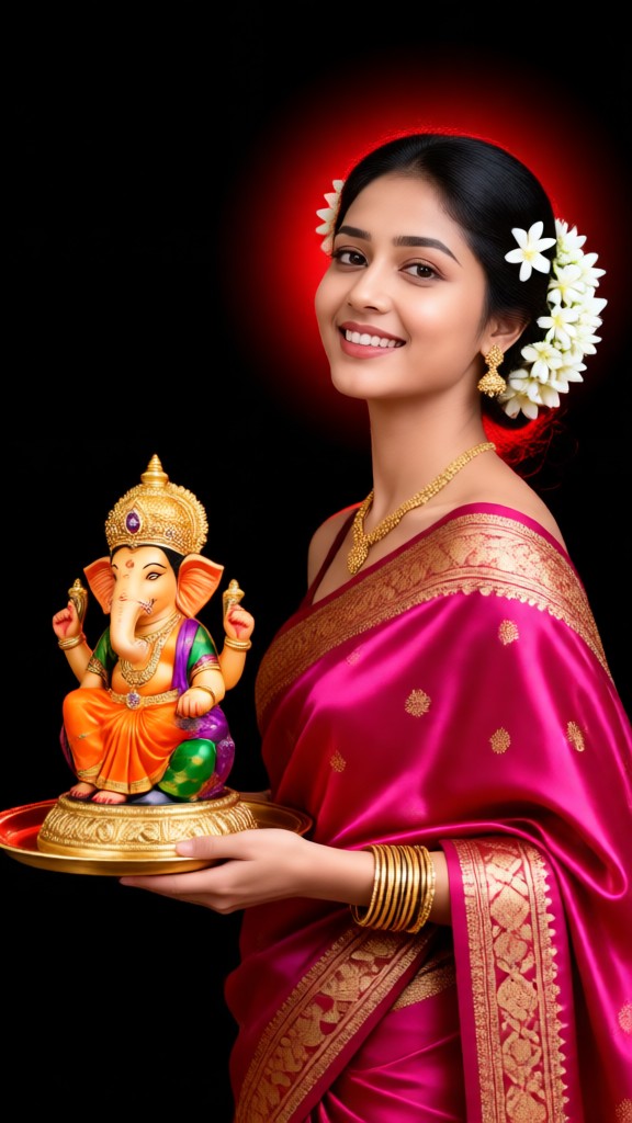 Woman Holding A Statue Of Ganesha image