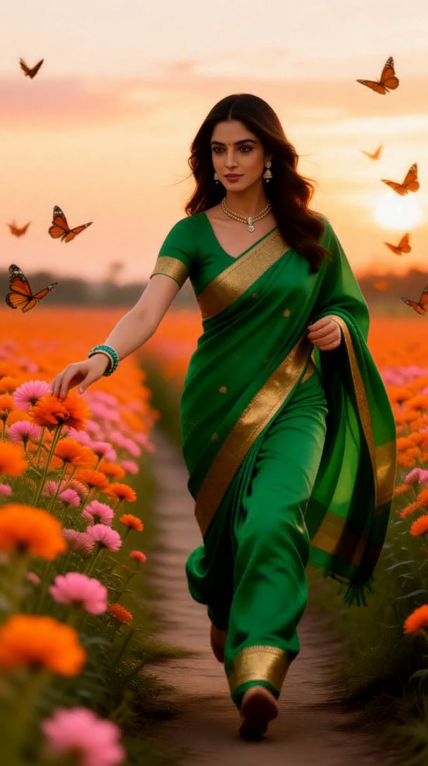 Beautiful woman in a floral saree-08 image