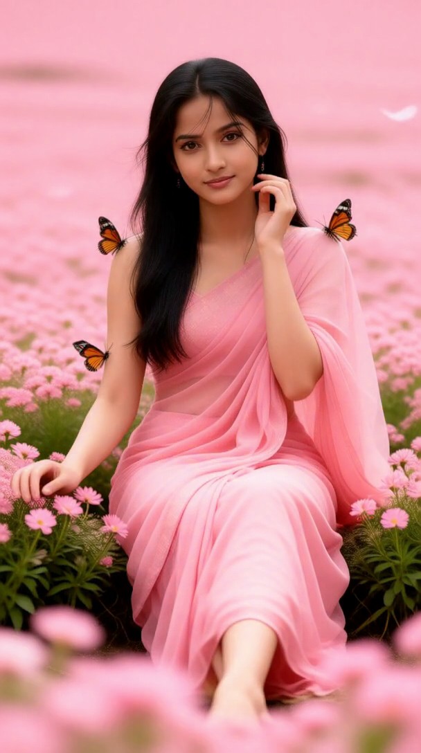 Mujer hermosa en un saree floral-15 image