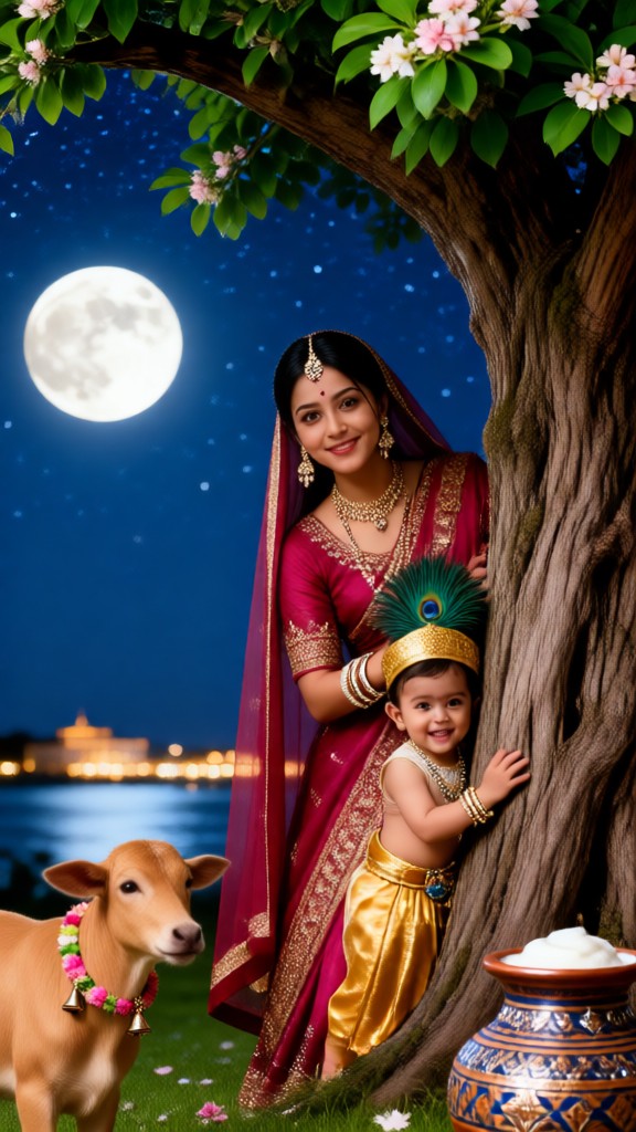 Vistell: Krishna and His Mother Under the Moon image