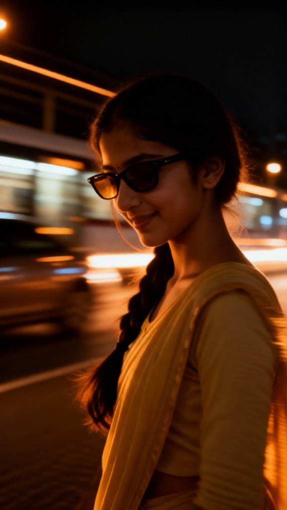 Long-exposure sunset portrait image