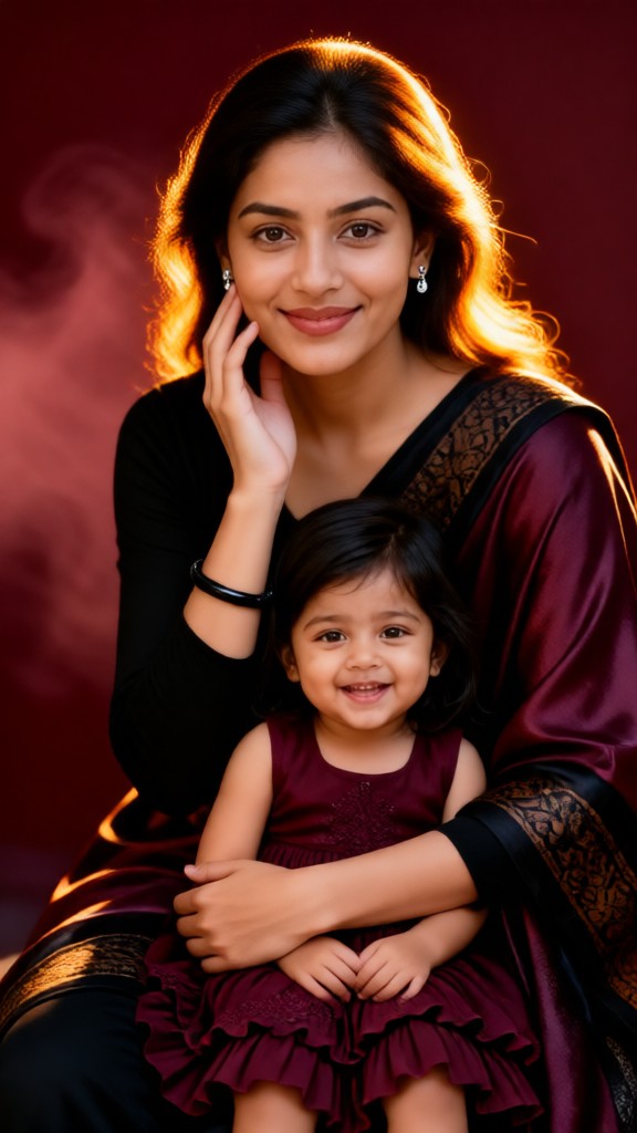 Red-Beautiful Mother and Daughter image
