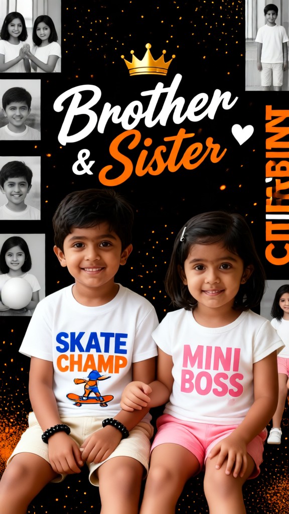 Schwarz-weißer Bruder und Schwester in einem Multi-Panel-hintergrundbeleuchteten Poster image