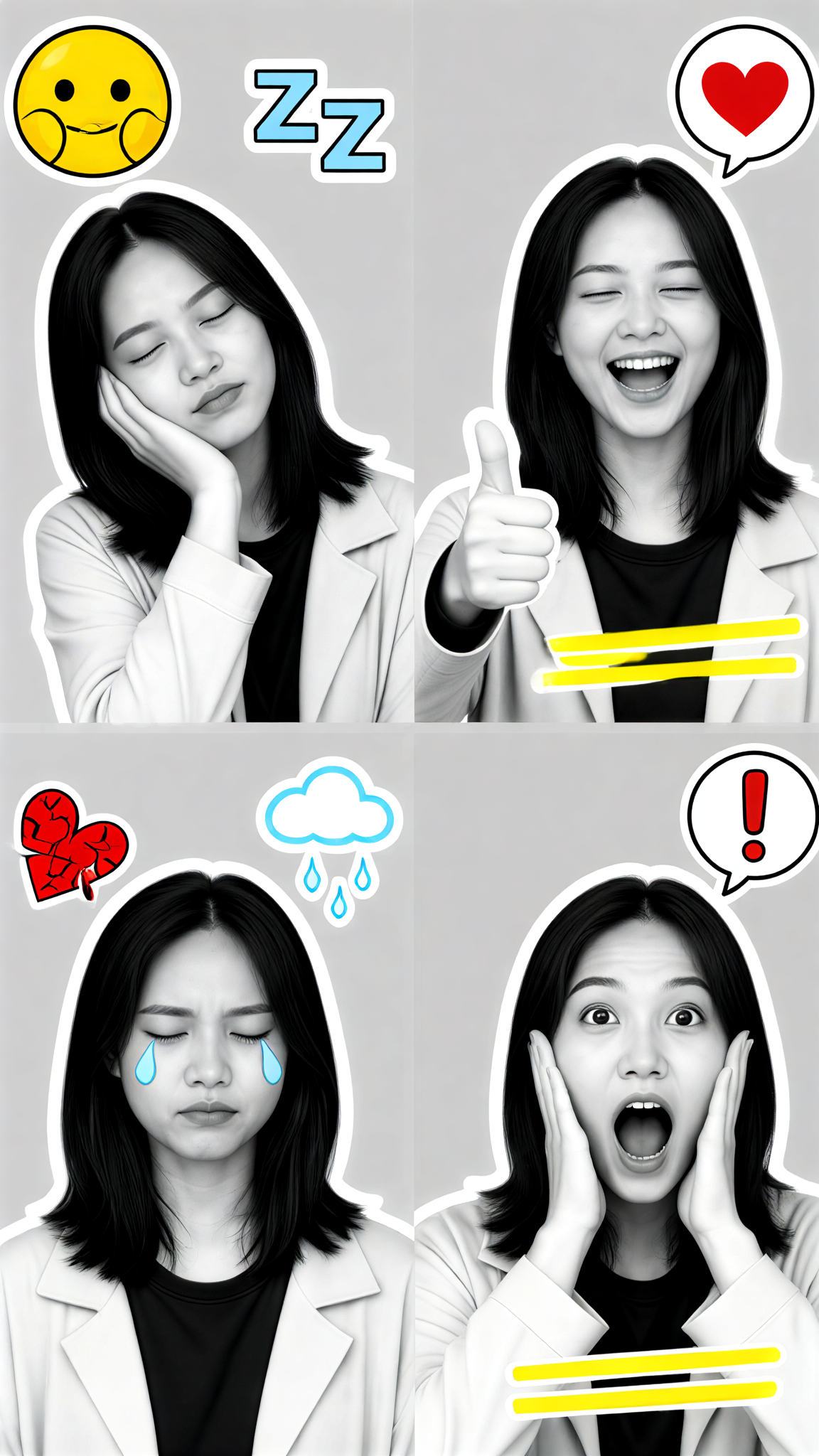 Black-and-White Emotional Emojis image