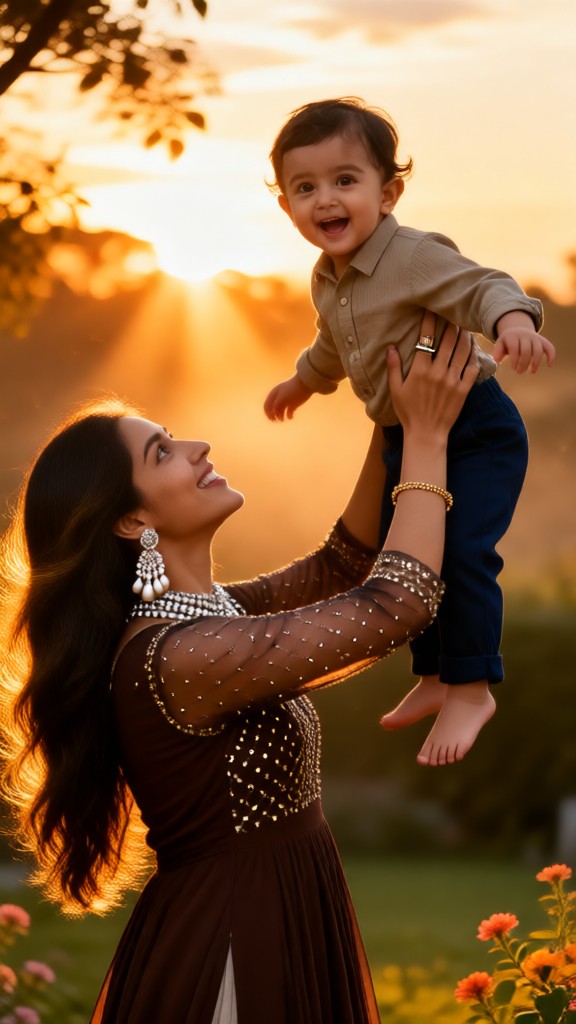 Portrait of a Mother and Son in Golden Light and Shadow image