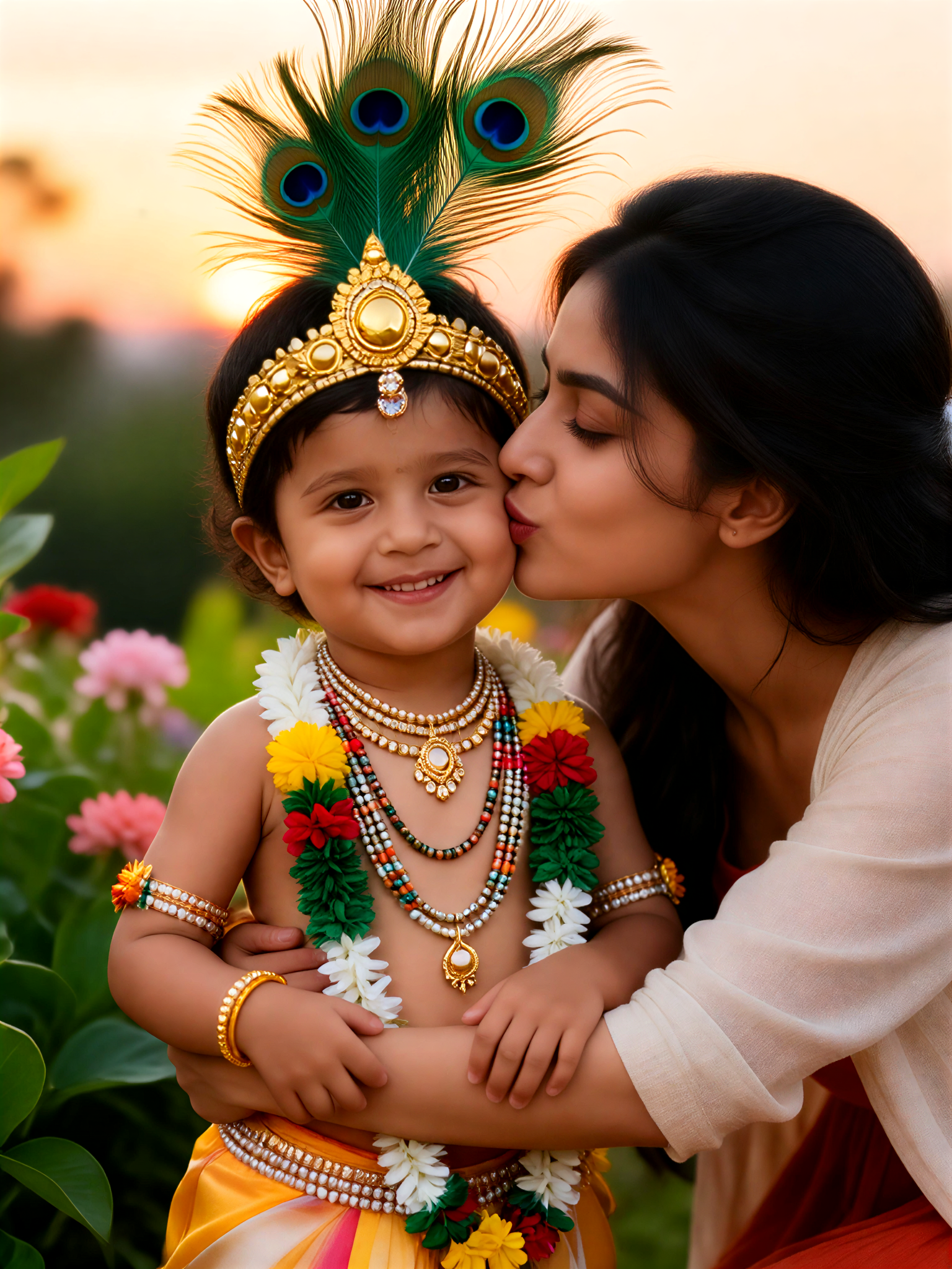 Mother and Krishna Cheek Touch image