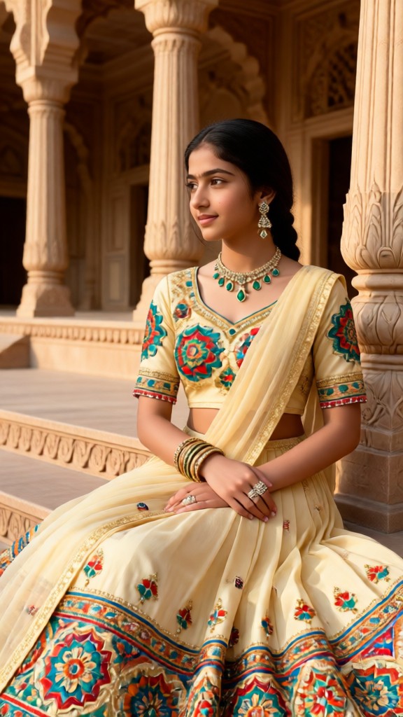 Portrait of a Woman in Fine Attire at an Ancient Temple image