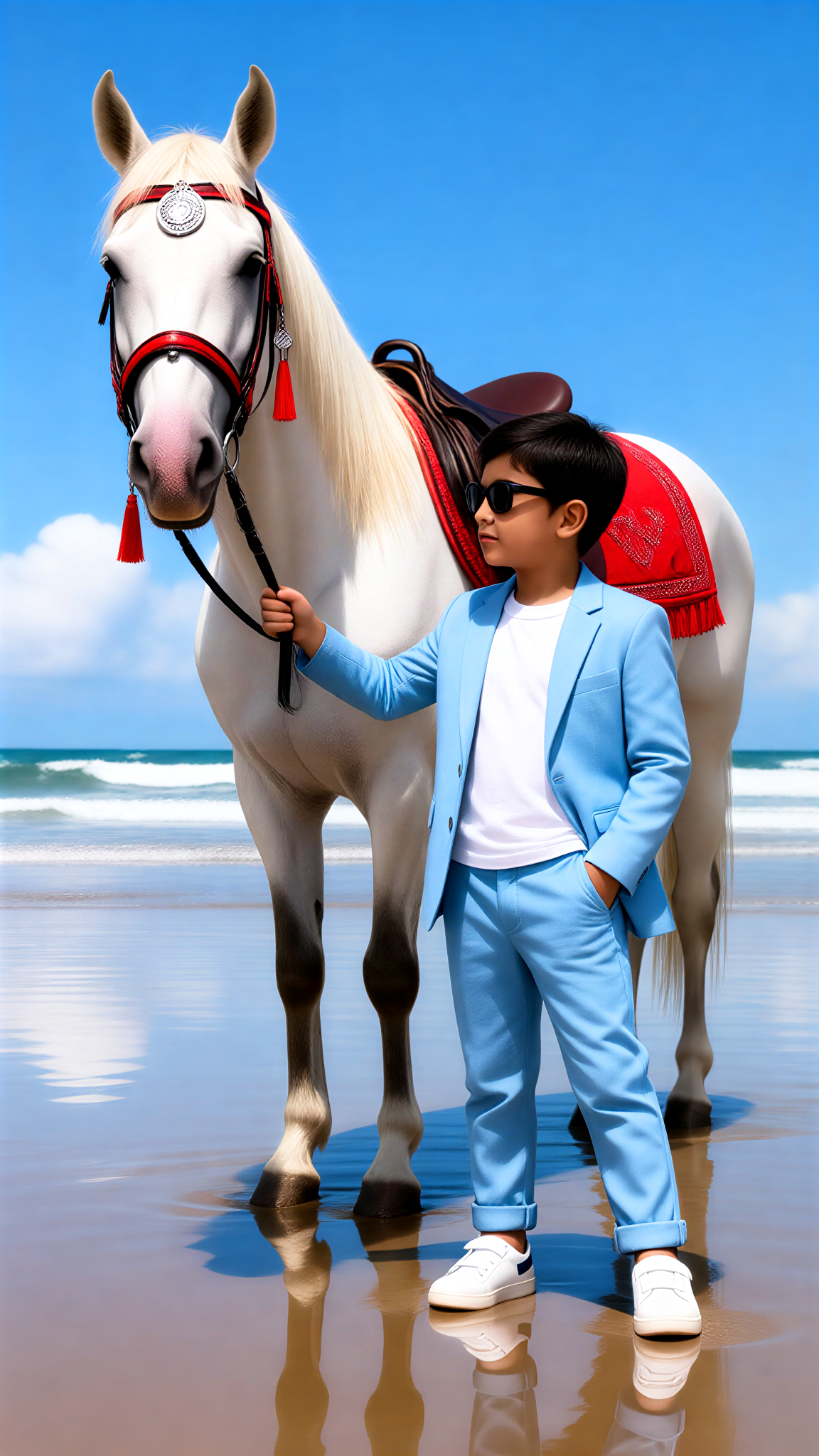 Photo Shoot of Children Holding Horses by the Sea image