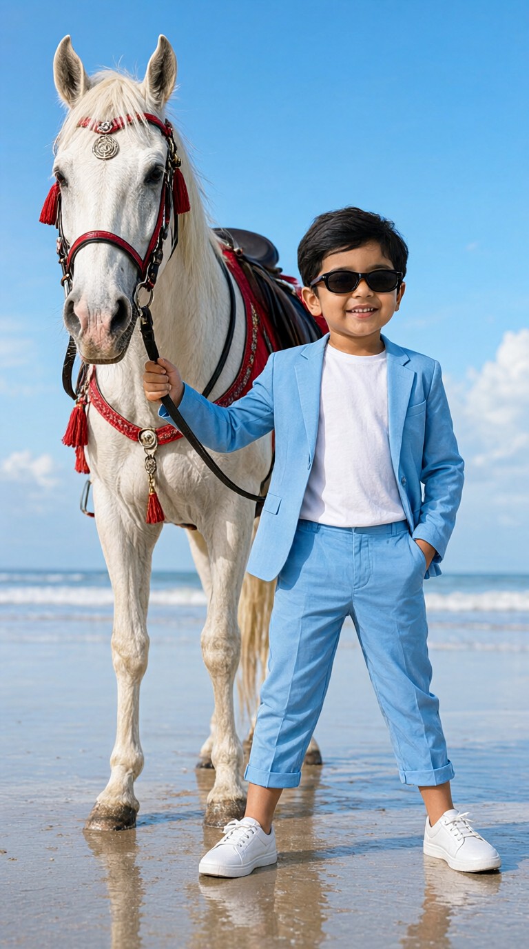 Photo Shoot of Children Holding Horses by the Sea image