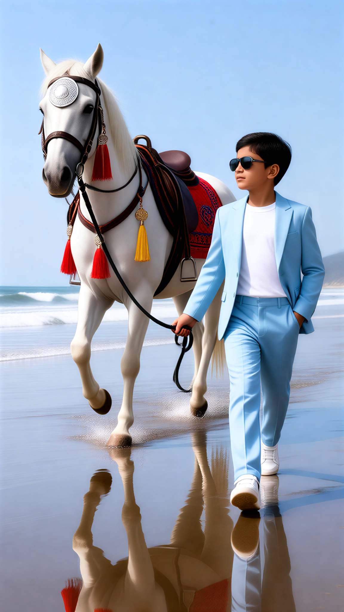 Photo Shoot of Children Holding Horses by the Sea image