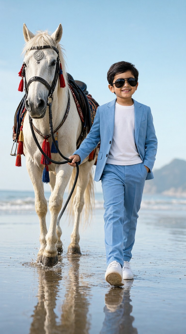 Photo Shoot of Children Holding Horses by the Sea image