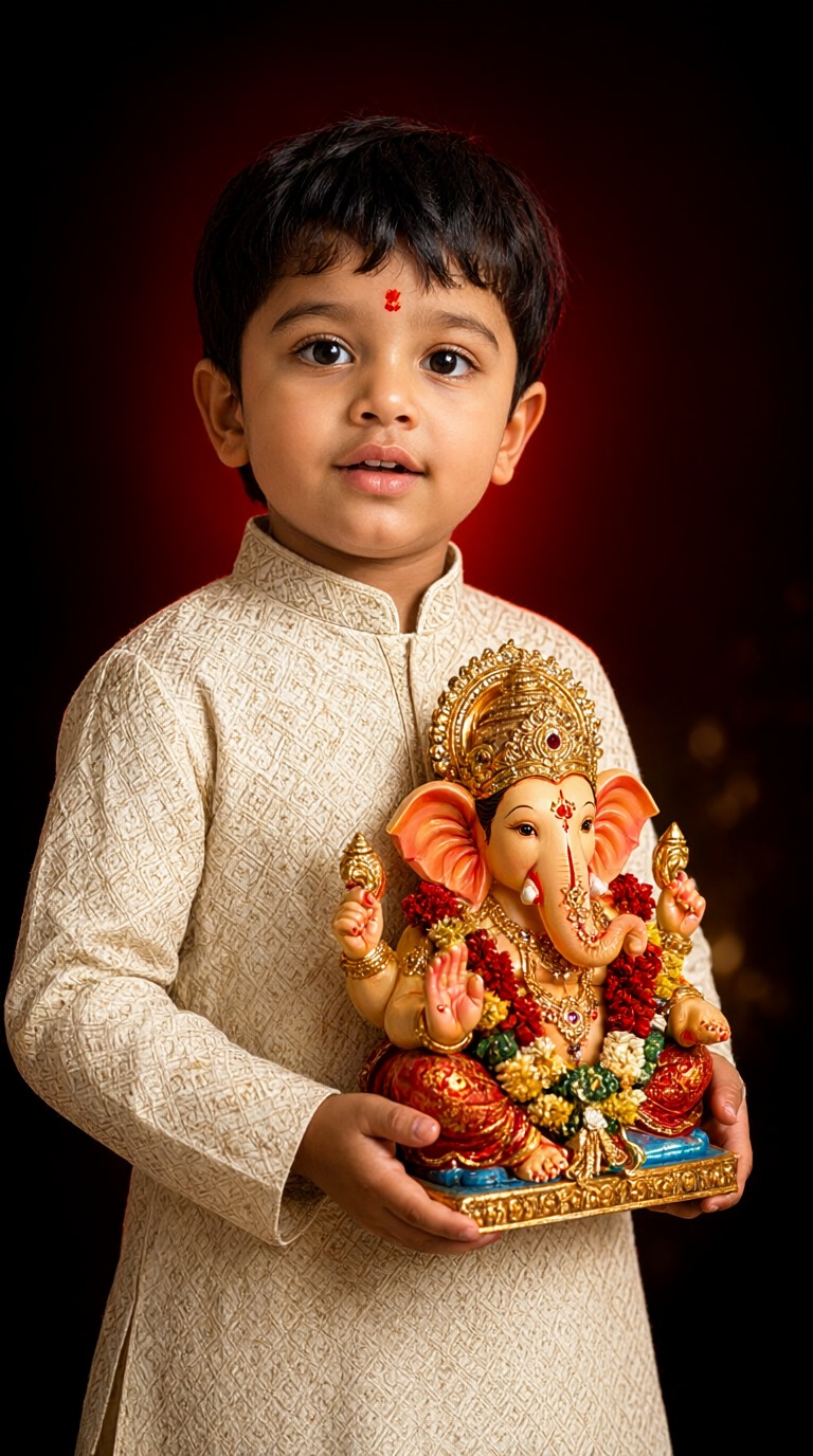 Cute Baby Boy and Ganesha image