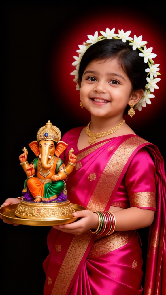 Cute Baby Girl and Ganesha image