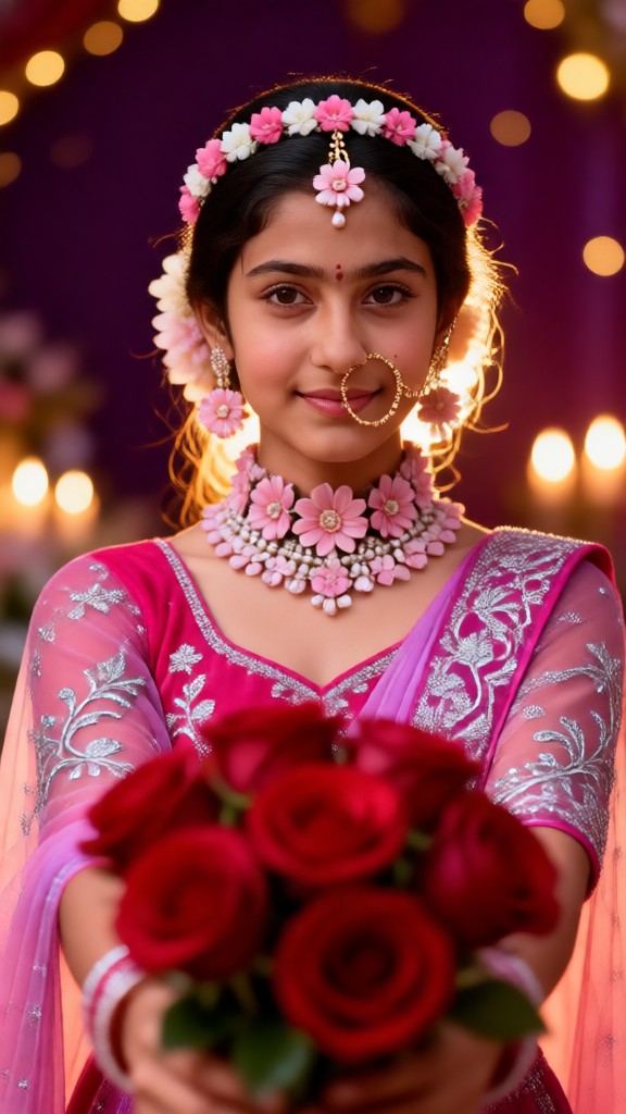 Backlit pink saree bouquet image