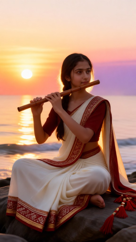 Playing an instrument by the sea image