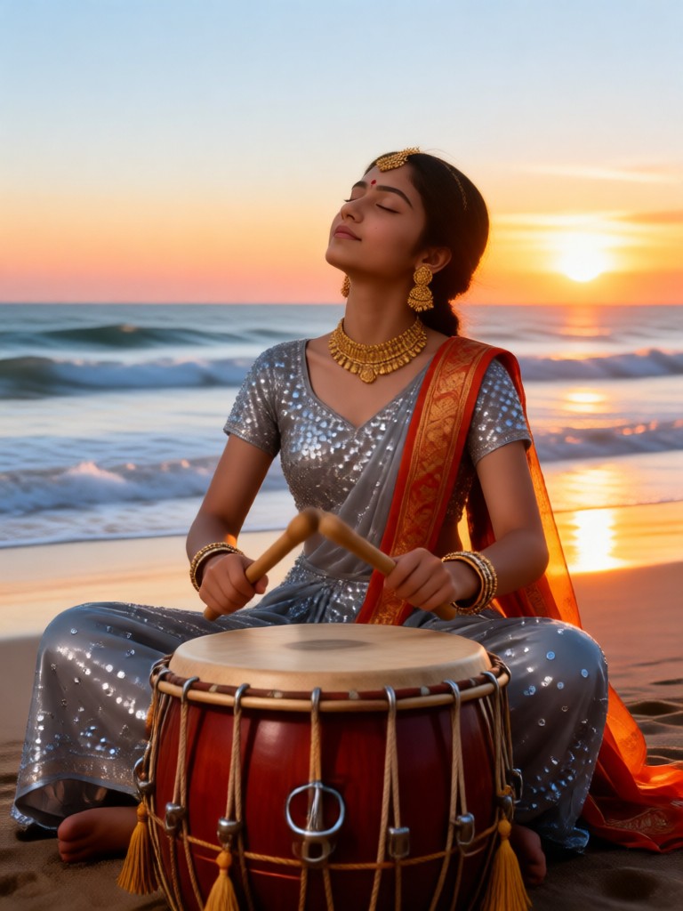 Playing an instrument by the sea image