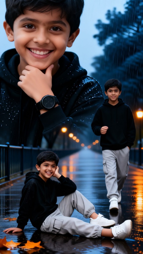 A Trio of Children in the Rain image
