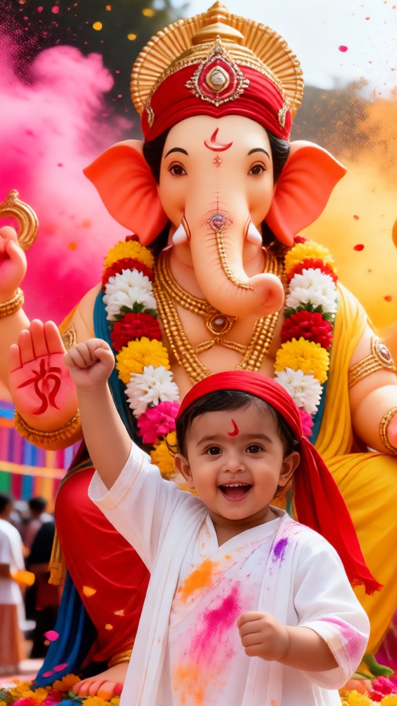 Gruppenfoto mit der Ganesha-Parade und Babys image