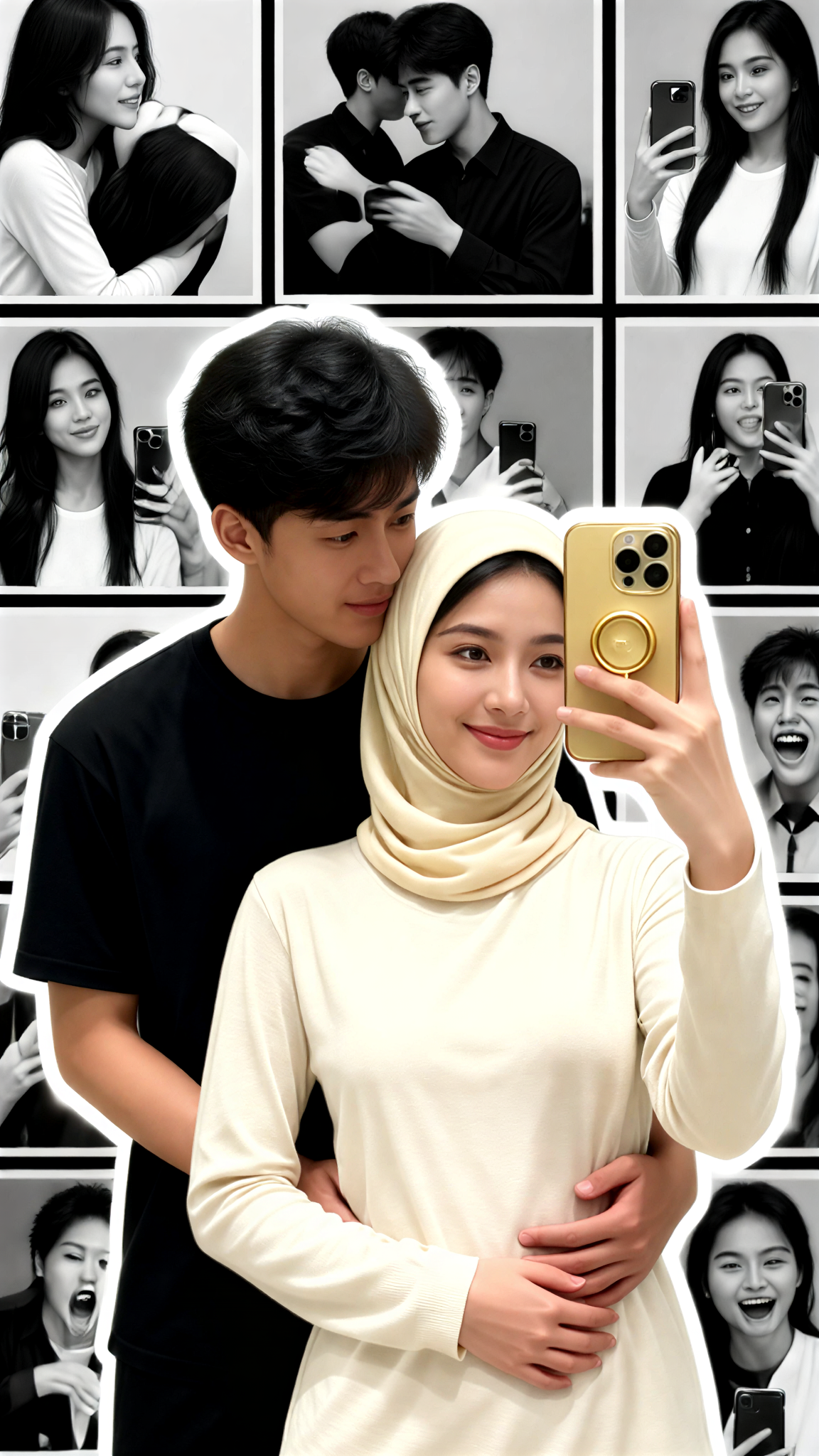 Couple Hugging: Cut-Out Photo in a 9-Grid Layout image