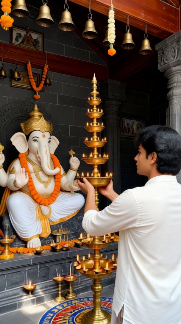 Ganesha leuchtet eine Lampe an, um Glück zu bringen image