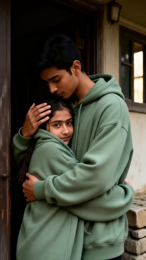 Umarmung beim Tragen passender Paar Sweatshirts image