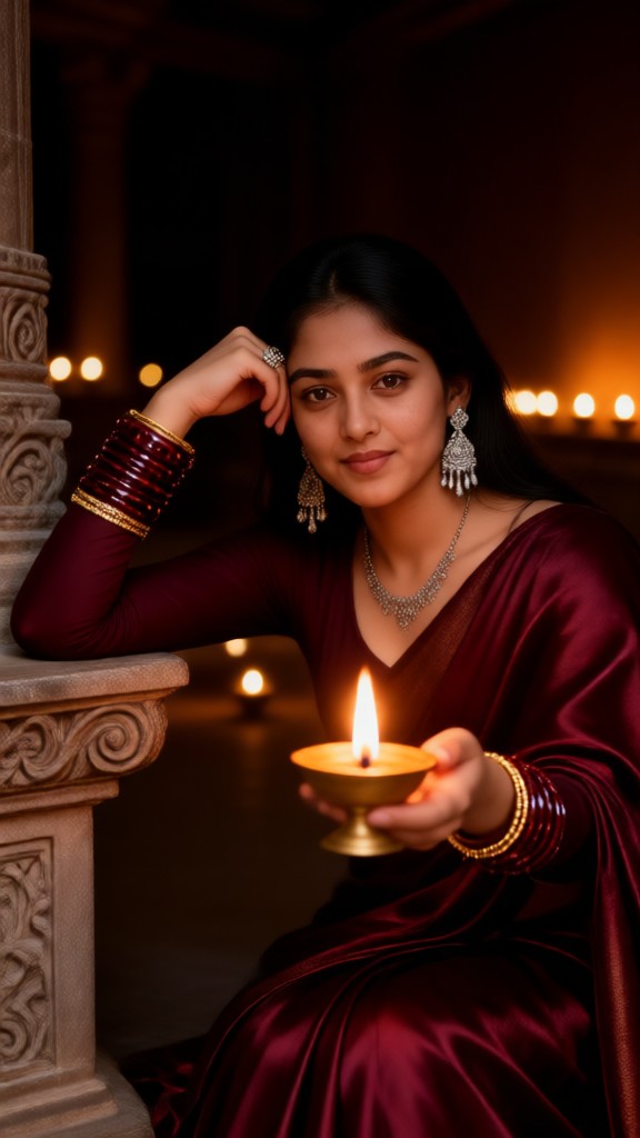 Eine schöne Frau in einem Maroon Sari image