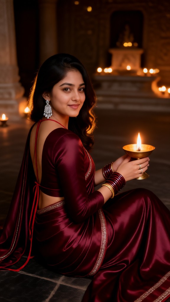 Eine schöne Frau in einem Maroon Sari-02 image