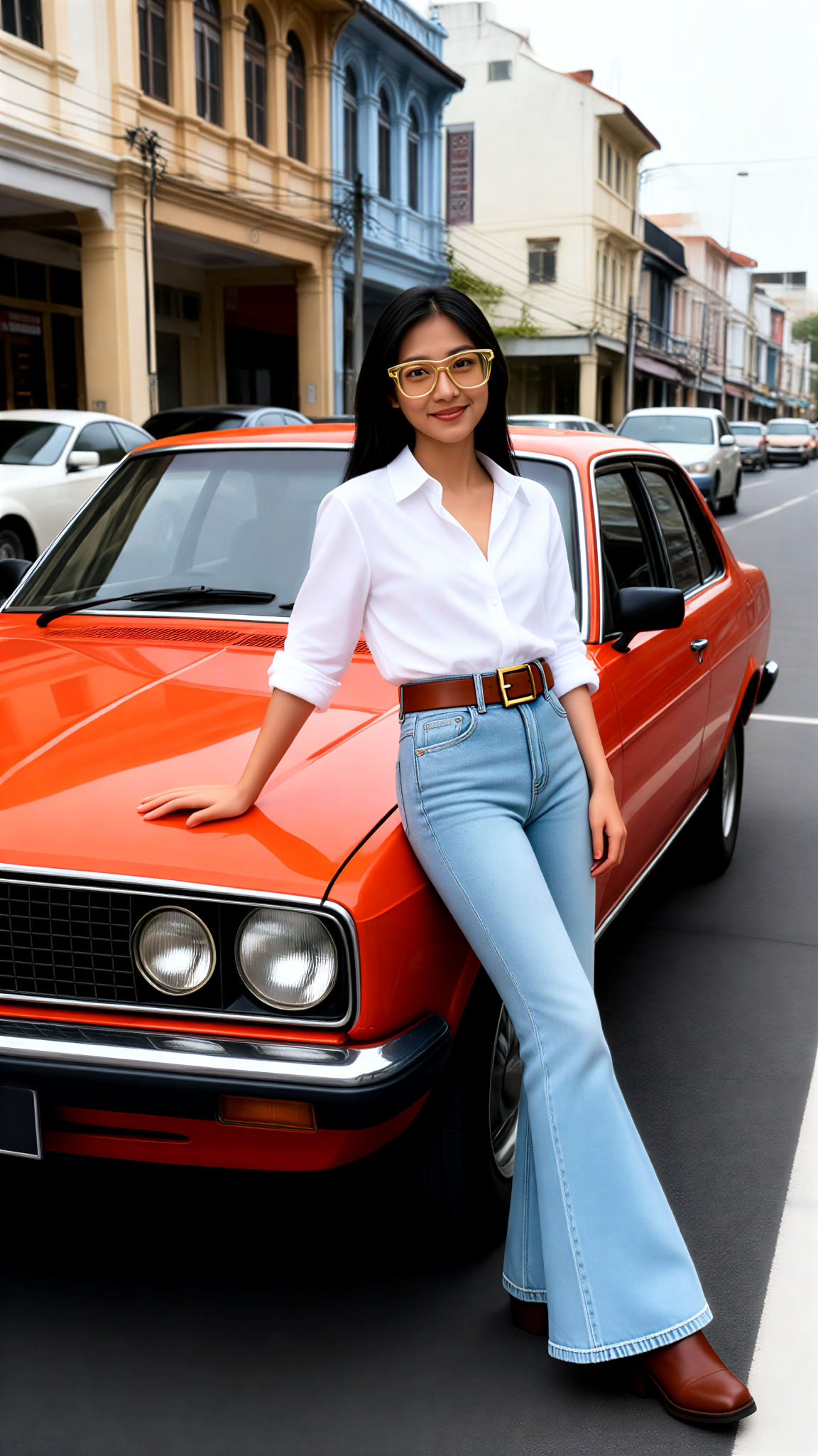 Retro Street Photos of a Red Car image