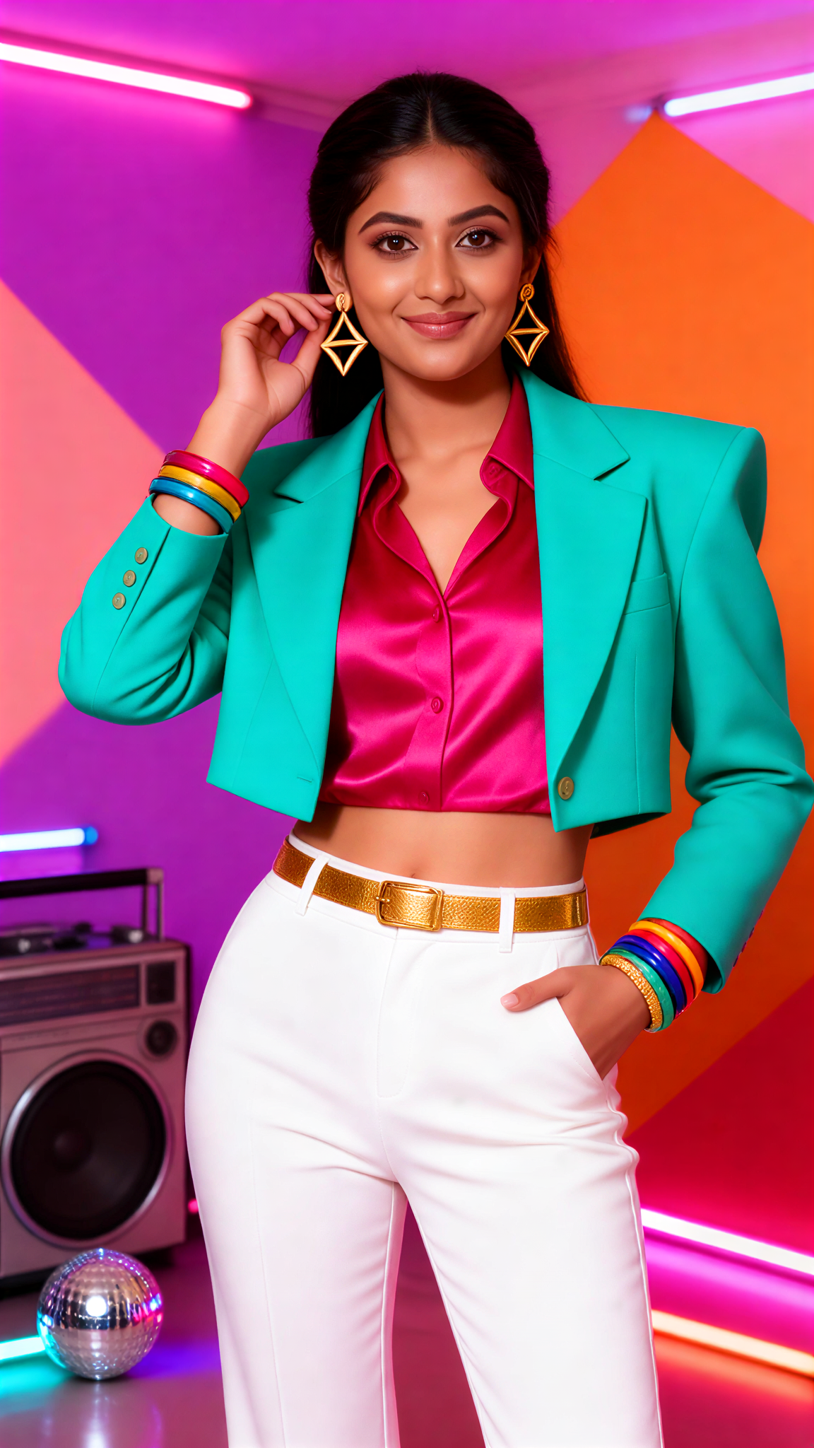 1980s Fashion Pink Neon, High-Waist Era image