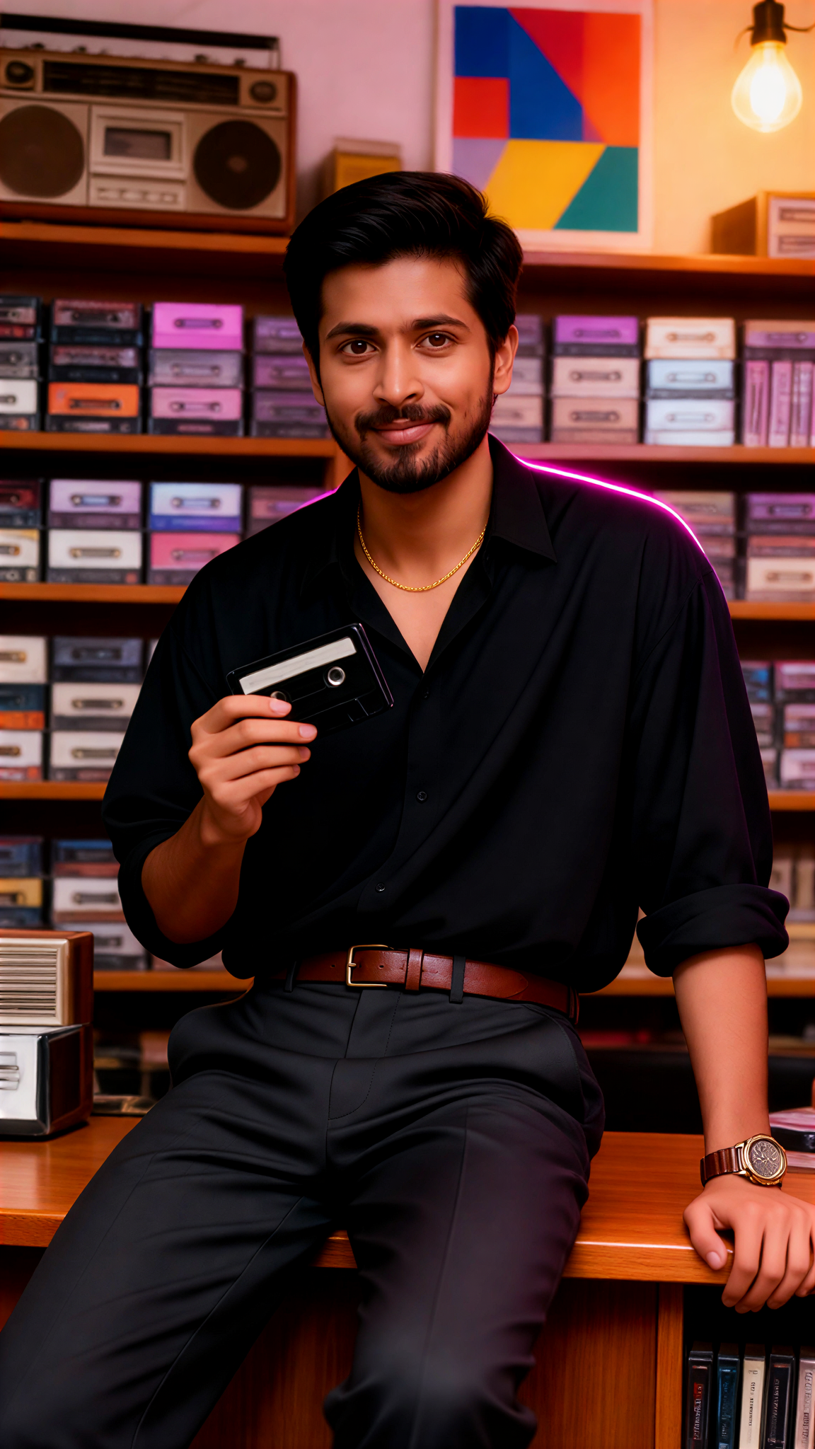 1980s Fashion Black Shirt, Cassette Nights image