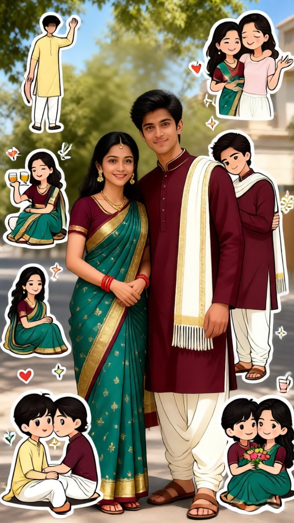 Chibi-Style Couple Characters in Traditional Attire image